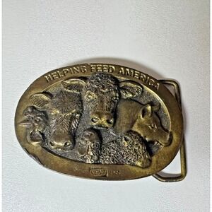 Vintage Belt Buckle Helping Feed America Kent Feeds Since 1927‎ Pig Cow Sheep